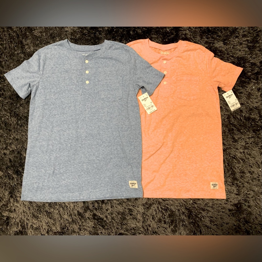 Two Osh Kosh boys Henley short sleeved shirts size 10/12